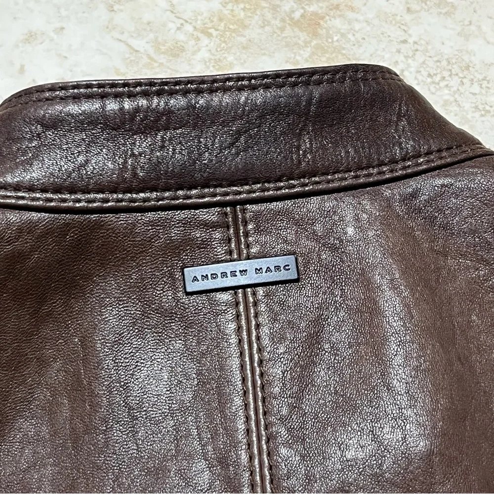 Andrew Marc New York Leather Brown Moto Racer Biker Jacket Men's Size Medium - Picture 11 of 12